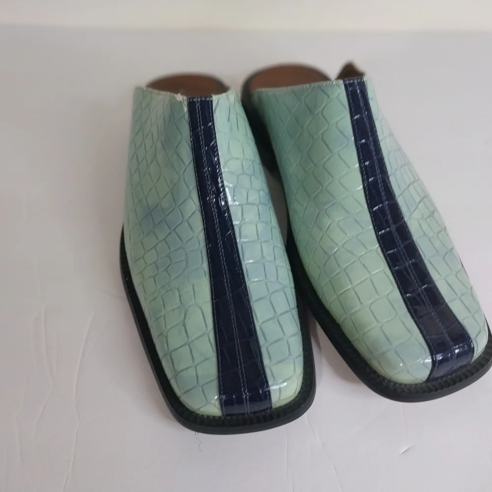 SEBASTA ITALIANO Men"s Shoes 9.5 Blue Croc-Embossed Slip-On Loafers - Picture 1 of 10